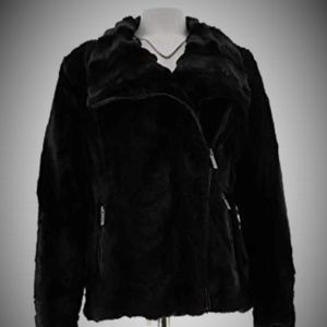 Black Dennis Basso Faux Fur Biker Style Coat in XL